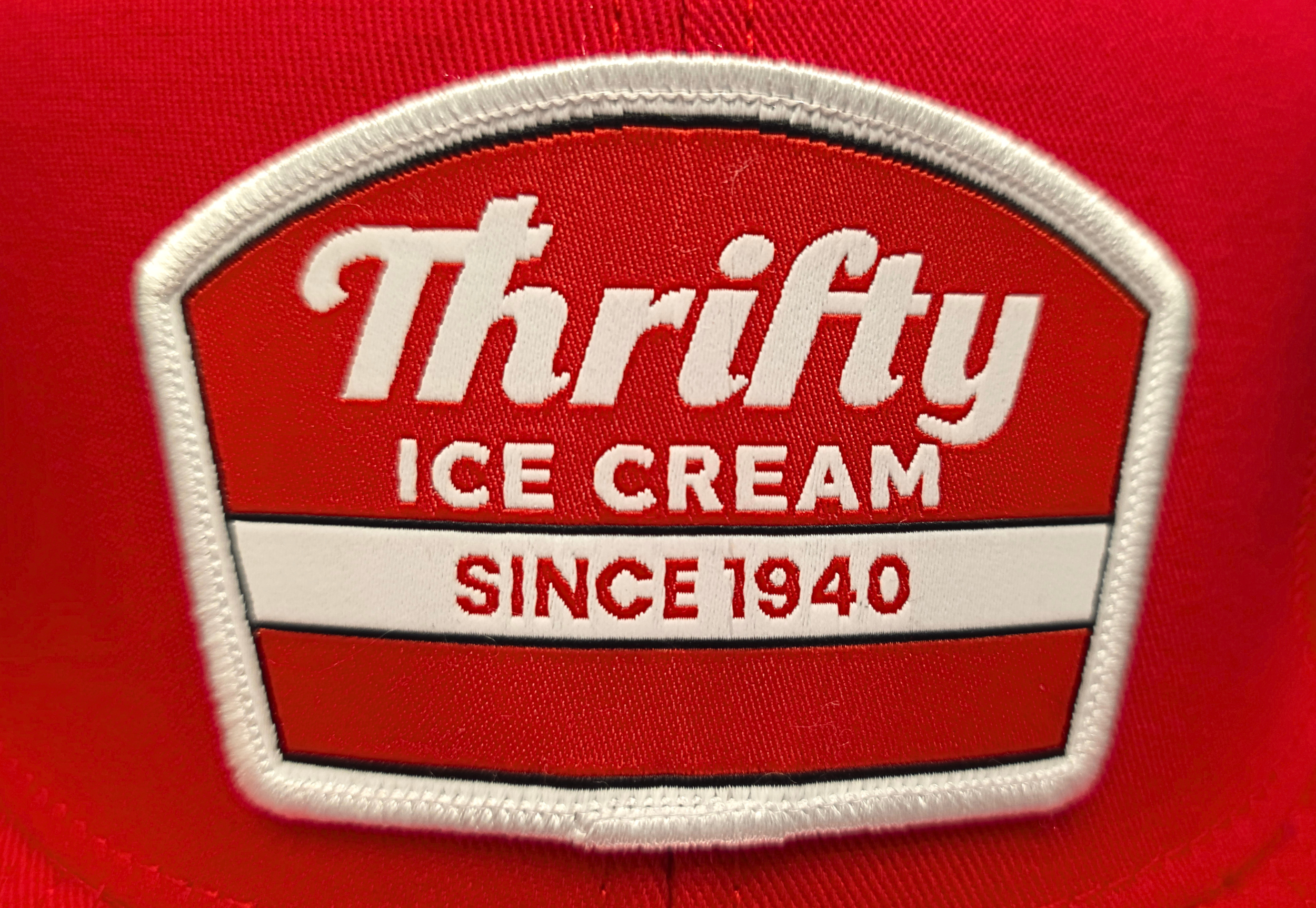 Thrifty Red Logo Patch Snapback Hat