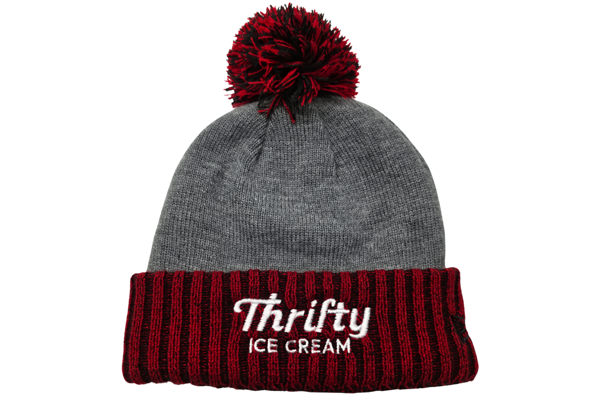 Thrifty Scarlet Heather Gray Pom Beanie