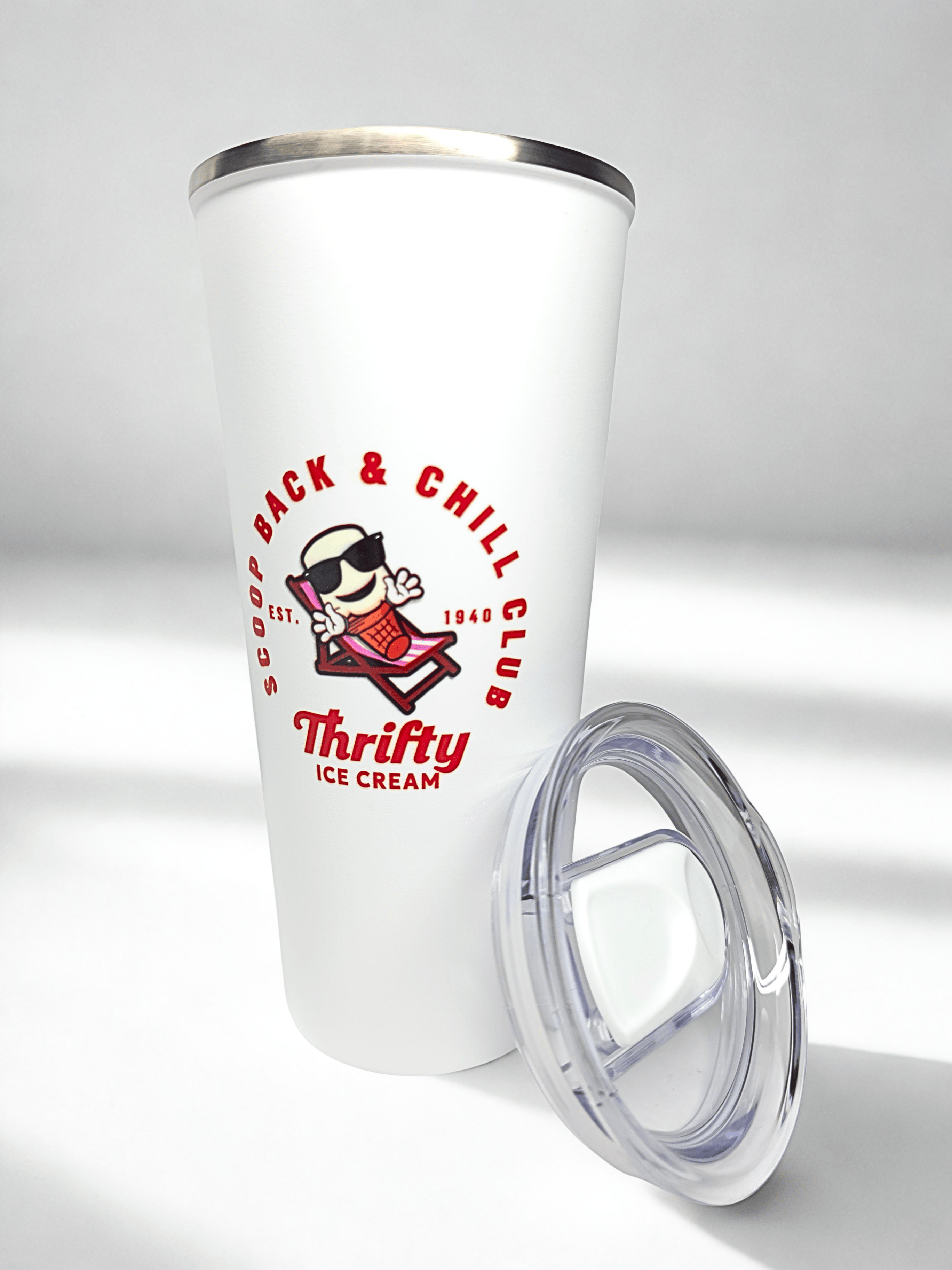 Thrifty “Scoop Back & Chill Club” White Tumbler