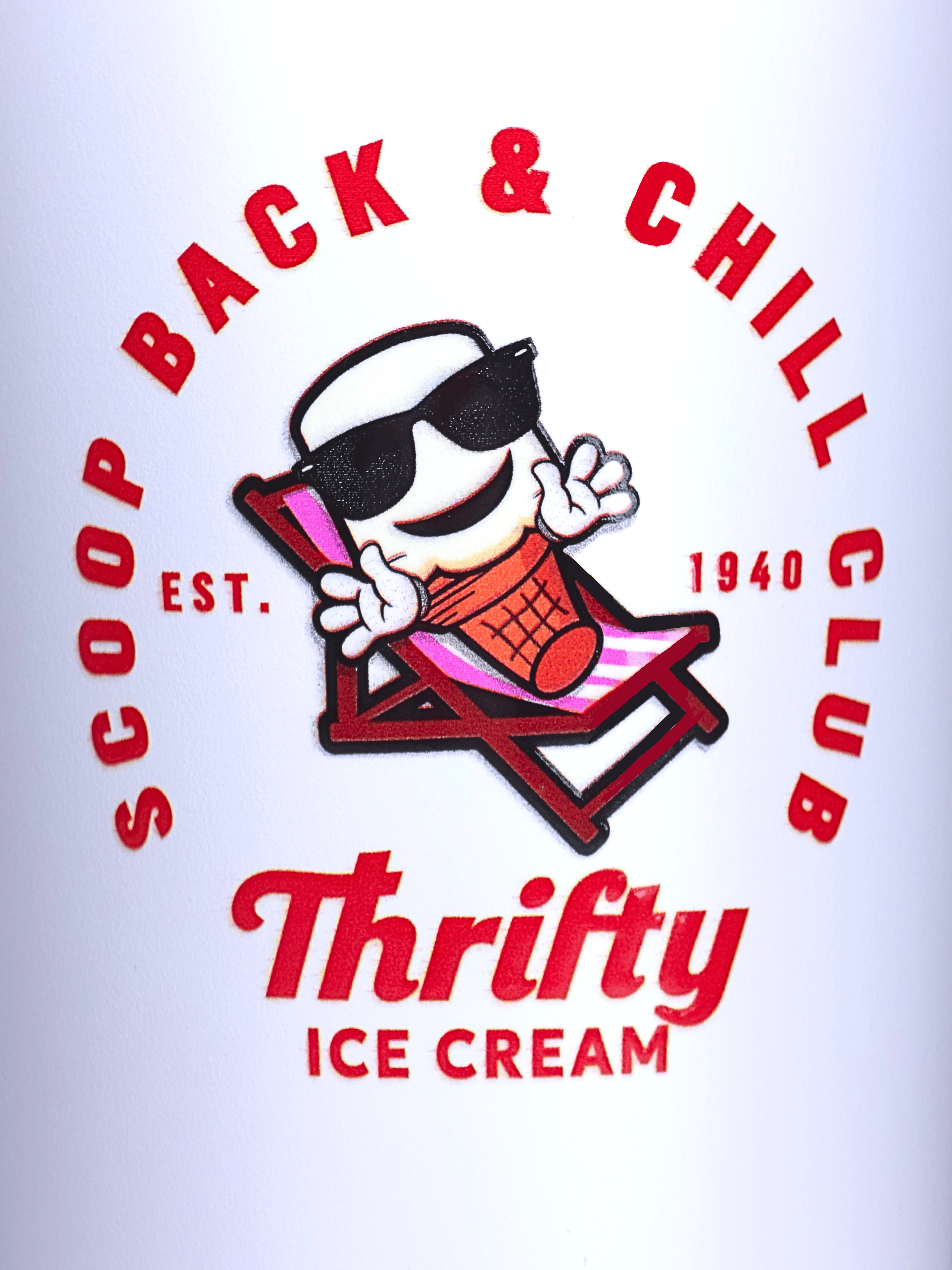 Thrifty “Scoop Back & Chill Club” White Tumbler