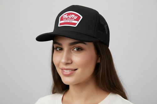 Thrifty Black Logo Trucker Hat