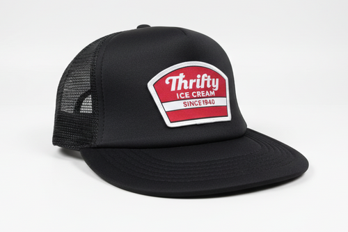 Thrifty Black Logo Trucker Hat